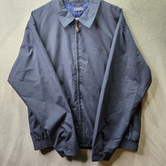 Chaps Golf Jacket Mens Large Blue Full Zip Plaid Lined Lightweight Windbreaker - Picture 1 of 9